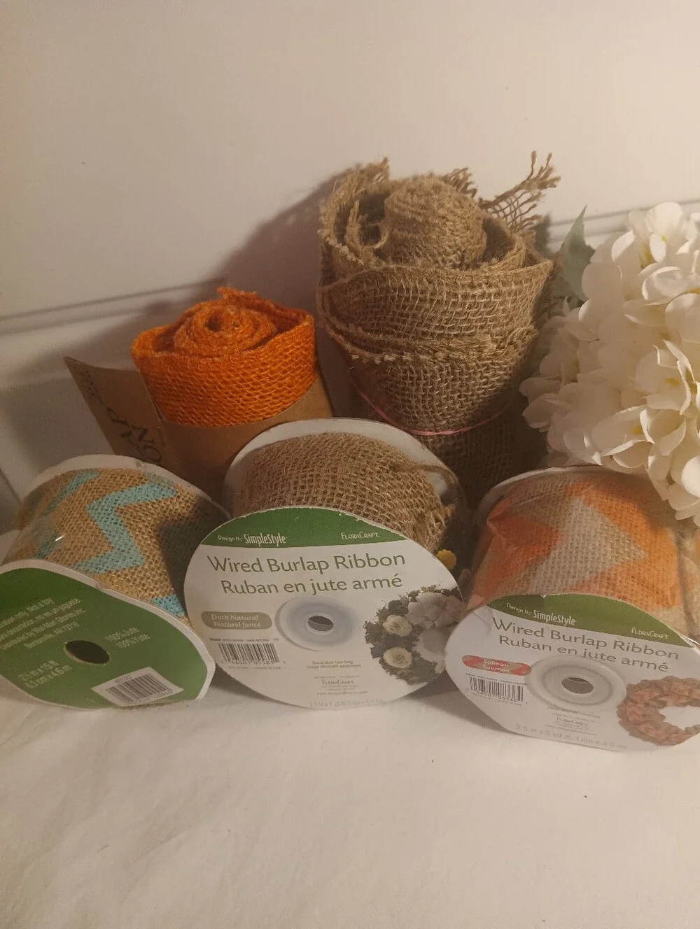 Burlap Floral Ribbon 5 Rolls